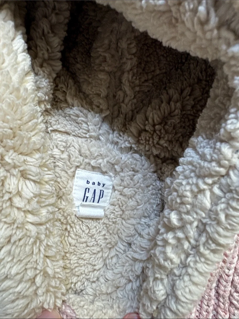 GAP Baby Hooded Cardigan in Light Pink with Cream Sherpa Lining Sz 0-3M